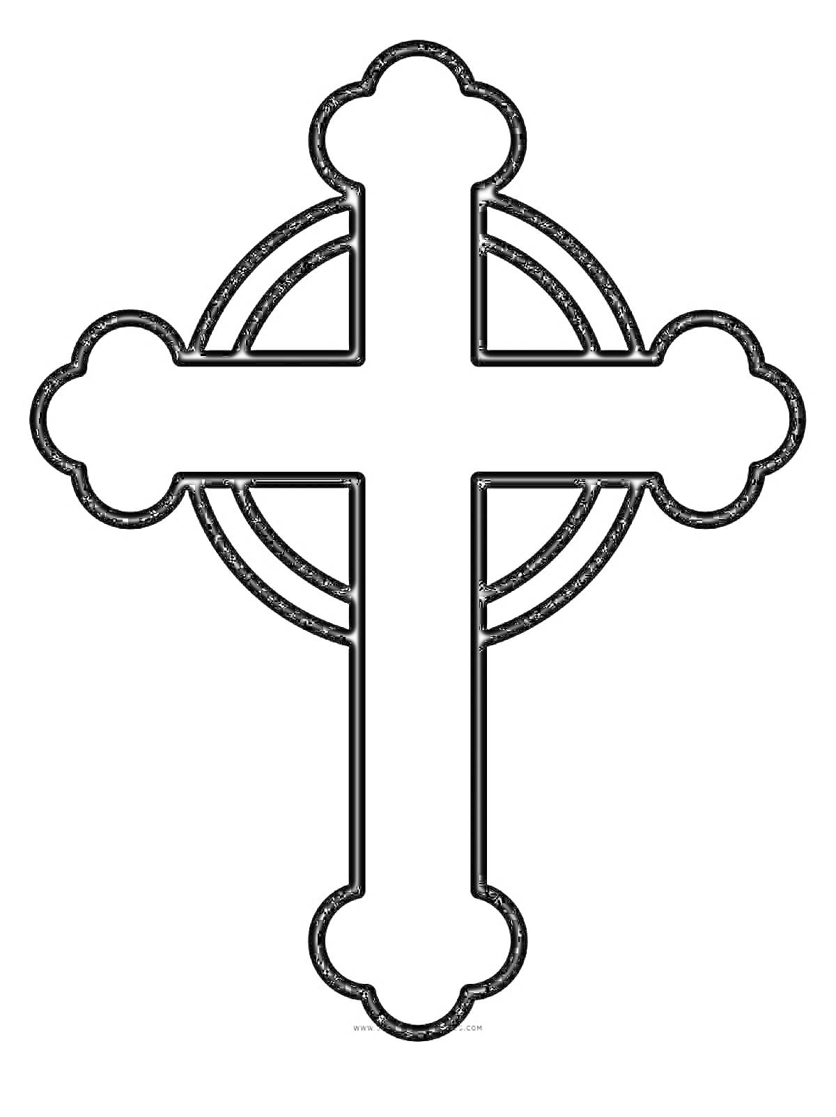 Раскраска крест с округлыми концами и окружностью вокруг