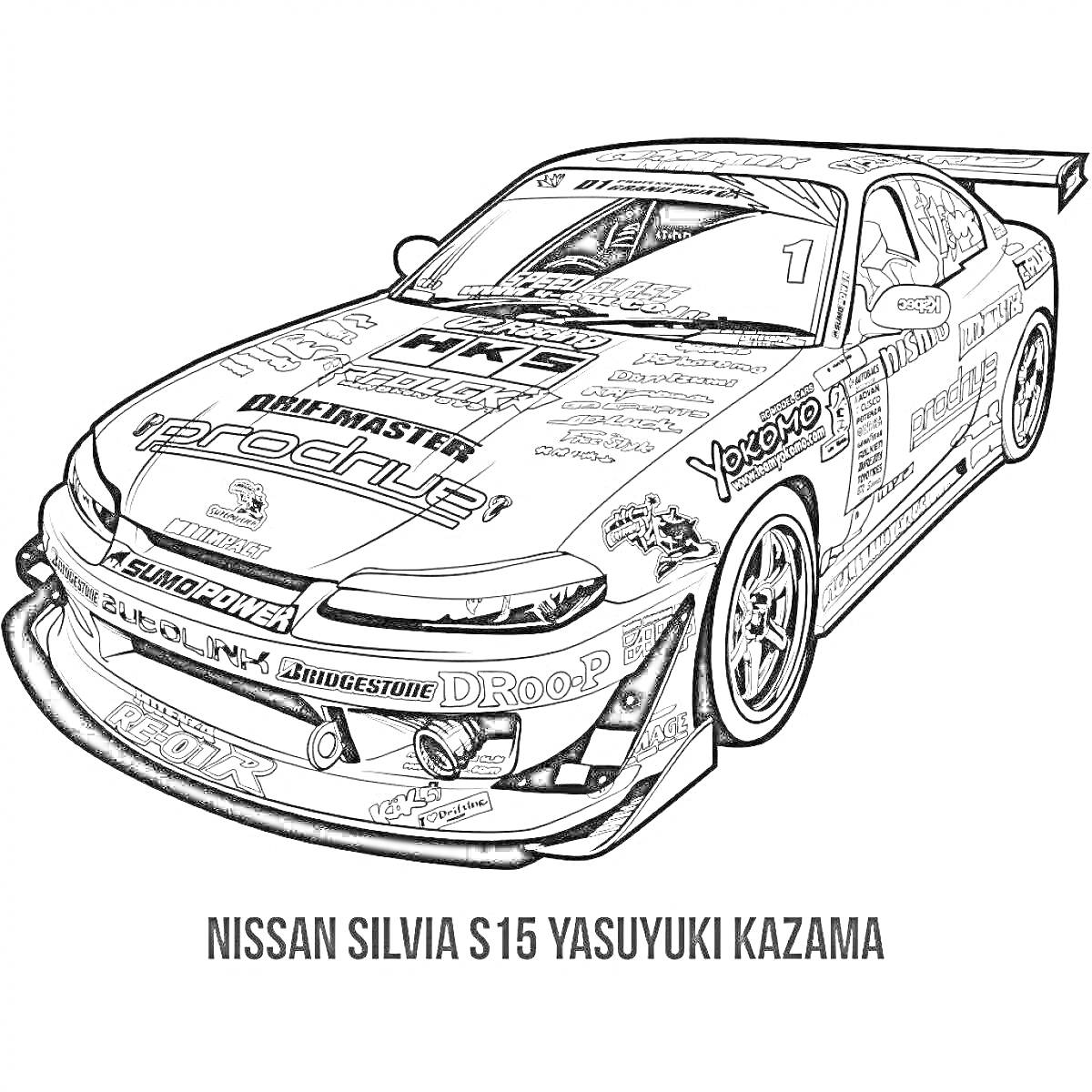 Nissan Silvia S15 Yasuyuki Kazama с наклейками спонсоров и ливрее