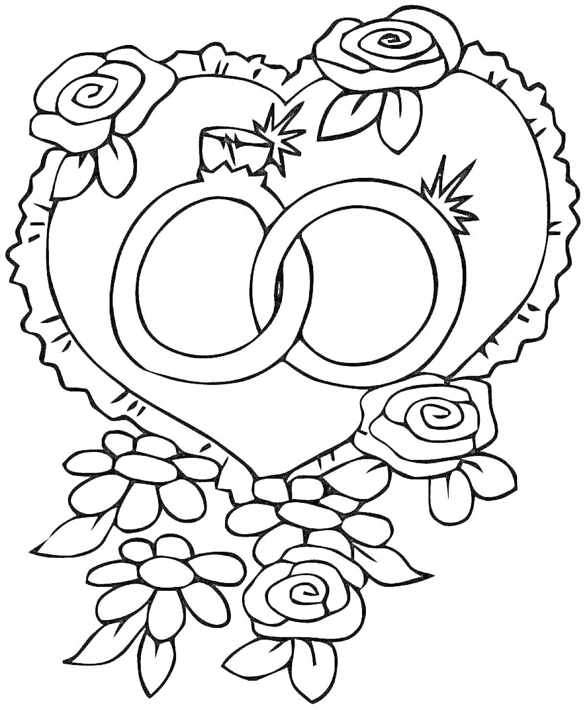 На раскраске изображено: Свадьба, Цветы, Розы, Любовь, Романтика