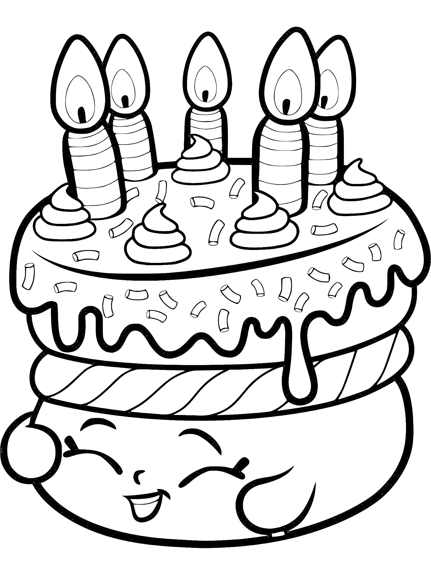 Раскраска Торт с пятью свечками и глазурью