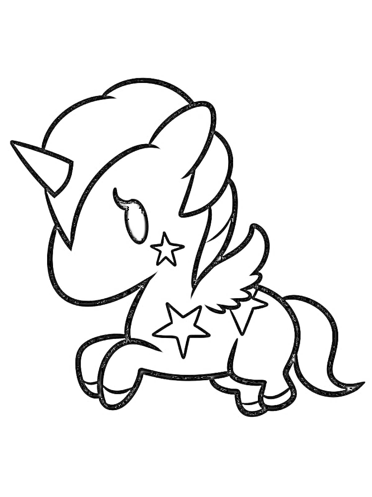 На раскраске изображено: Крылья, Звезды, Животные, Для детей, Единороги, Милые, Из мультфильмов