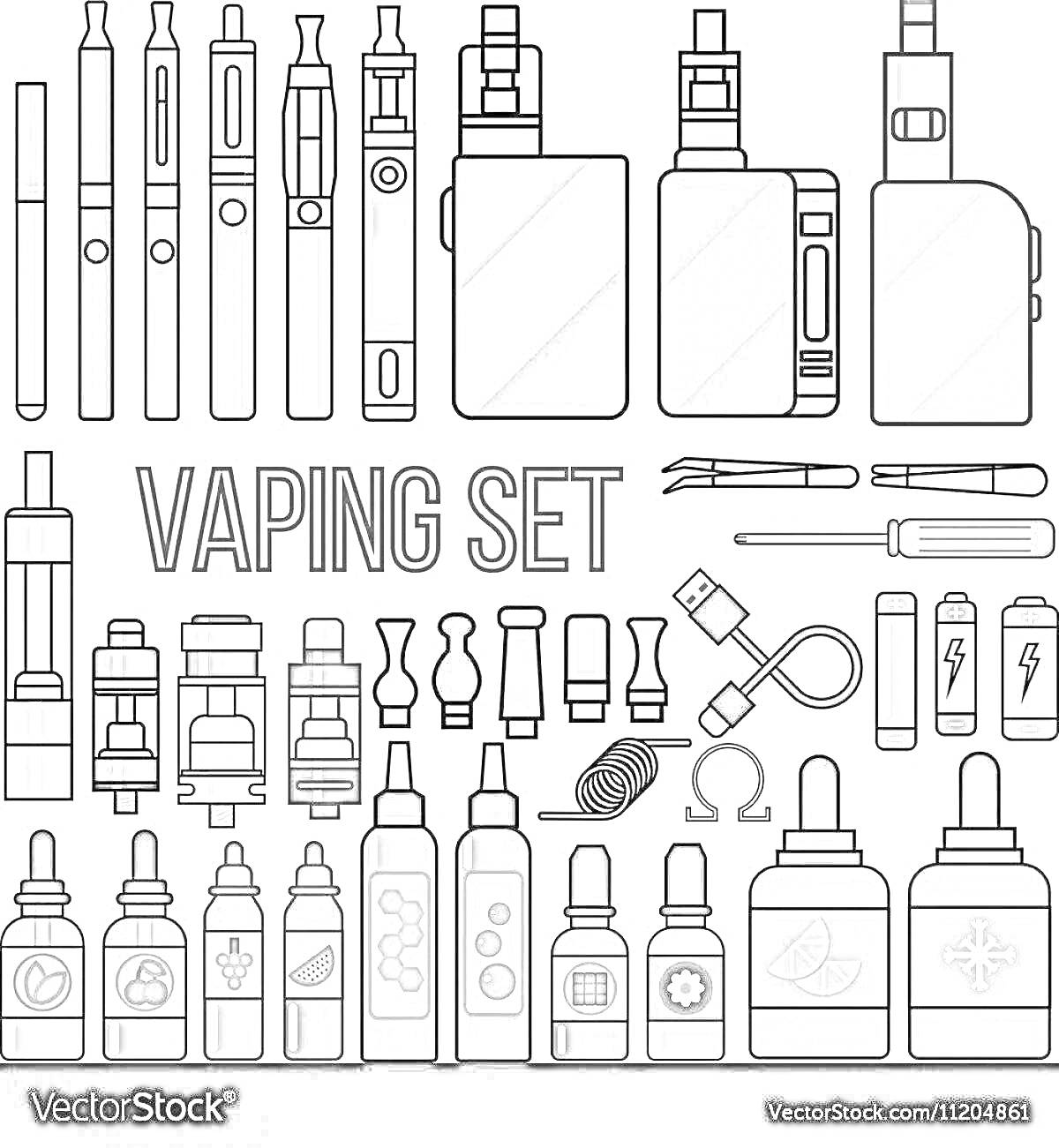 На раскраске изображено: Вейп, Жидкость для вейпа, Электронные сигареты, Вейпинг