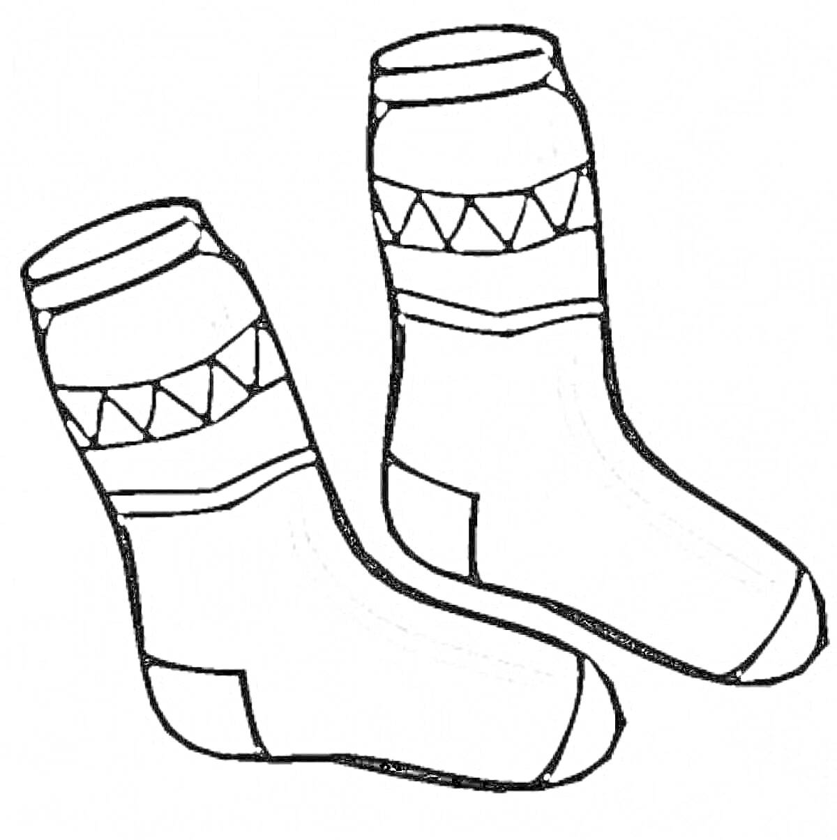 Раскраска Пара носков с узором из зигзагов и полос
