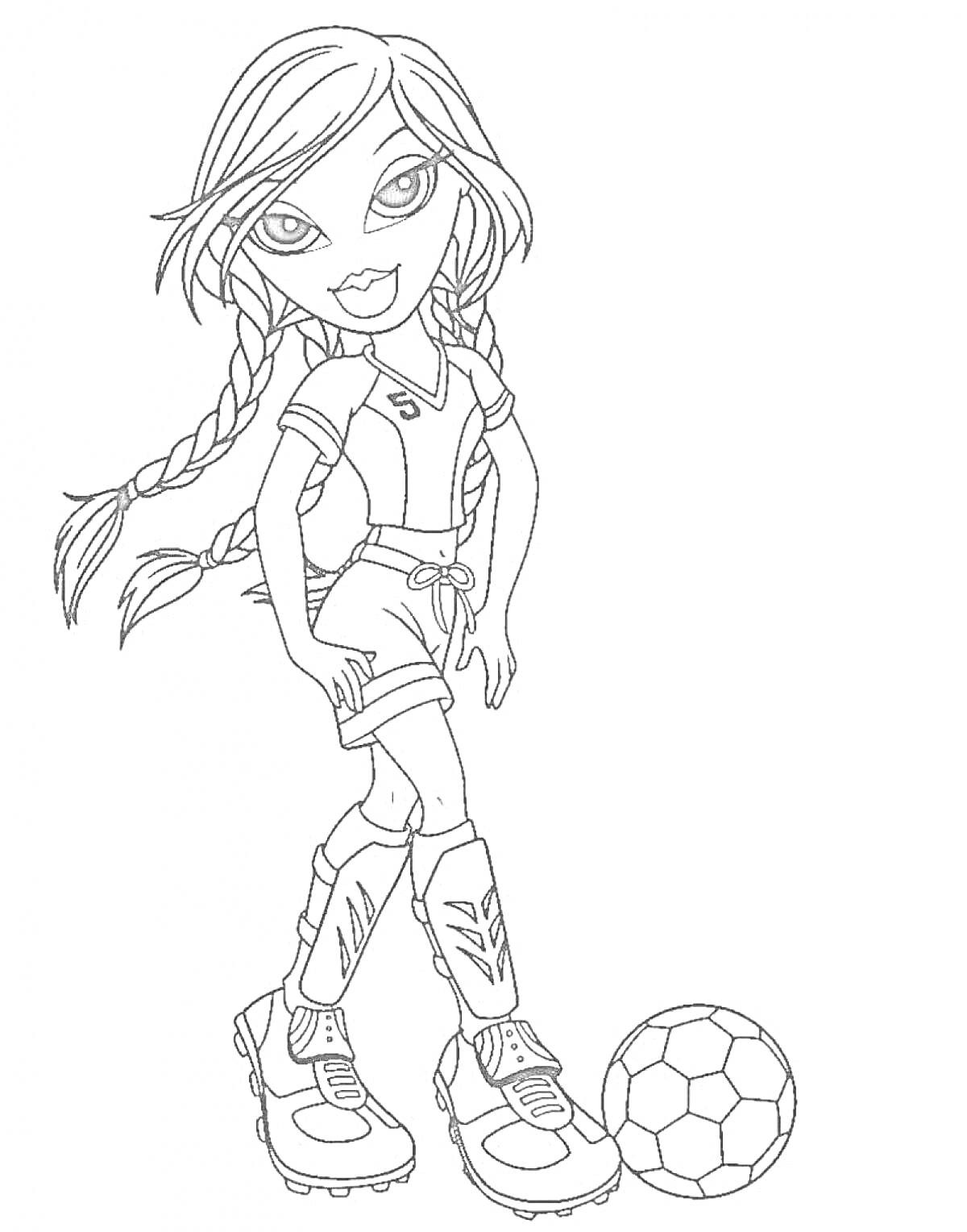 Раскраска Девочка в спортивной одежде с футбольным мячом