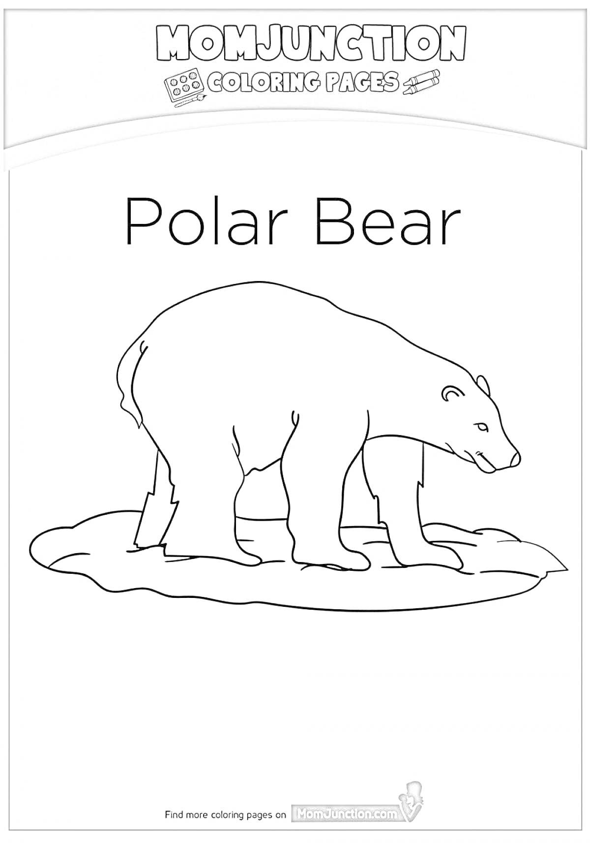 На раскраске изображено: Белый медведь, Льдина, Арктика, Животные, Медведь, Север