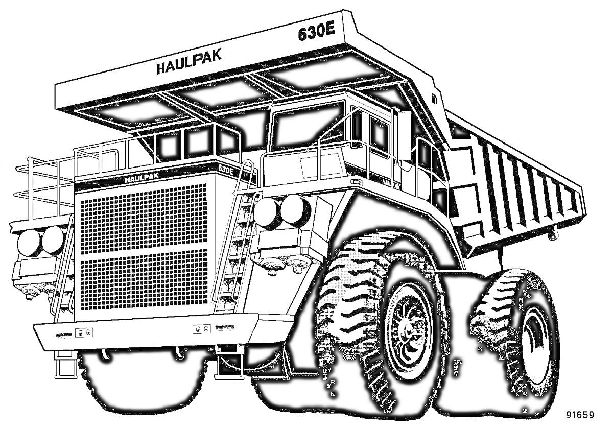 Крупный карьерный самосвал Haulpak 630E с большими шинами и детализированной кабиной