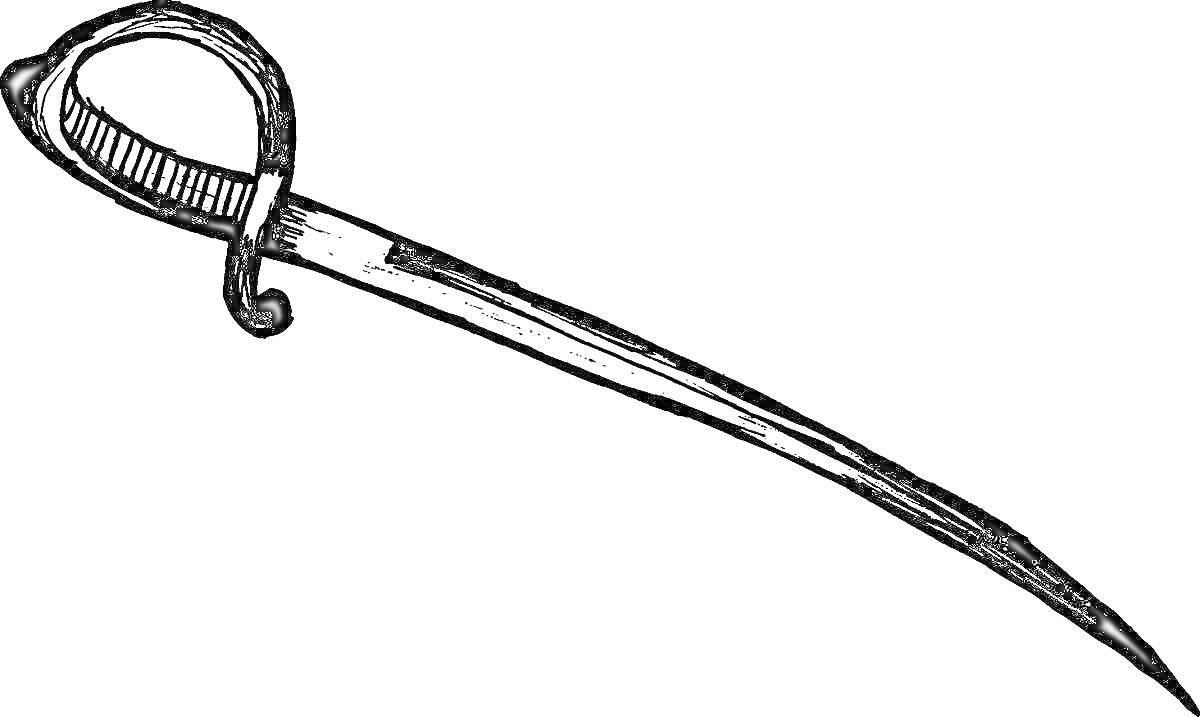 На раскраске изображено: Сабля, Оружие, Клинок, Гарда, Холодное оружие, Изогнутый клинок, Военное оружие, Историческое оружие