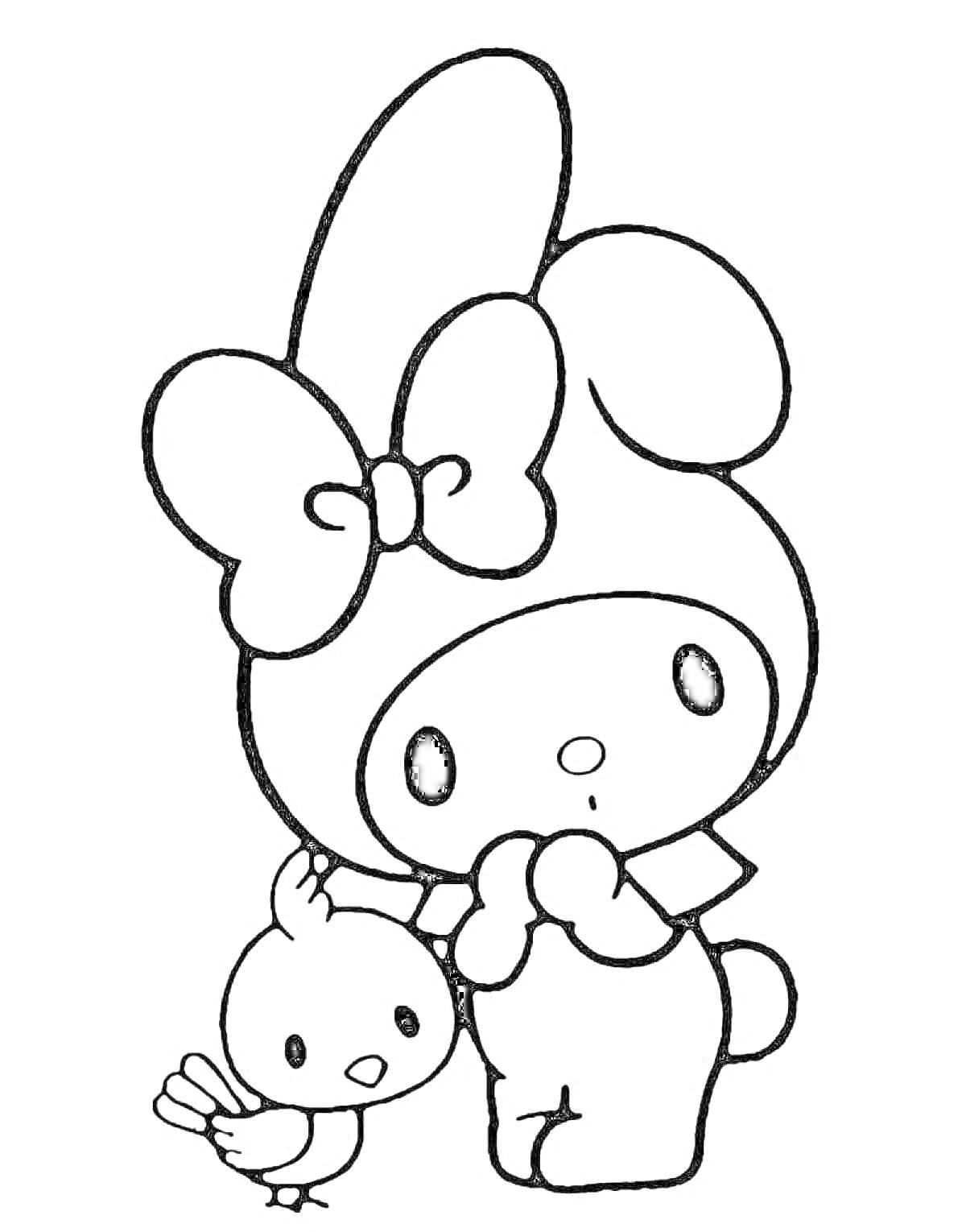 Раскраска My Melody с птицей