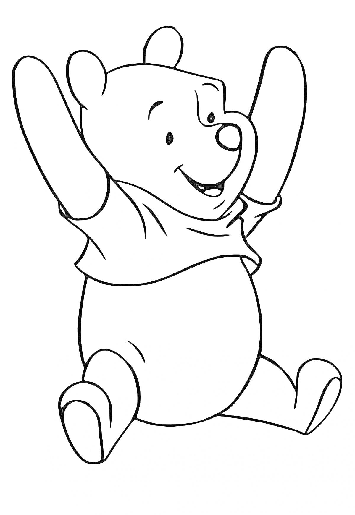 На раскраске изображено: Винни-Пух, Дисней, Медведь, Руки вверх