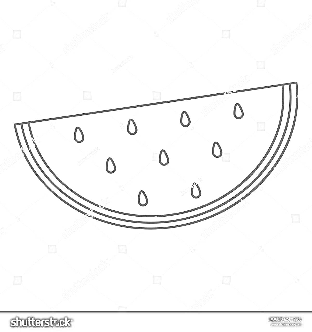 Раскраска раскраска с изображением дольки арбуза с косточками