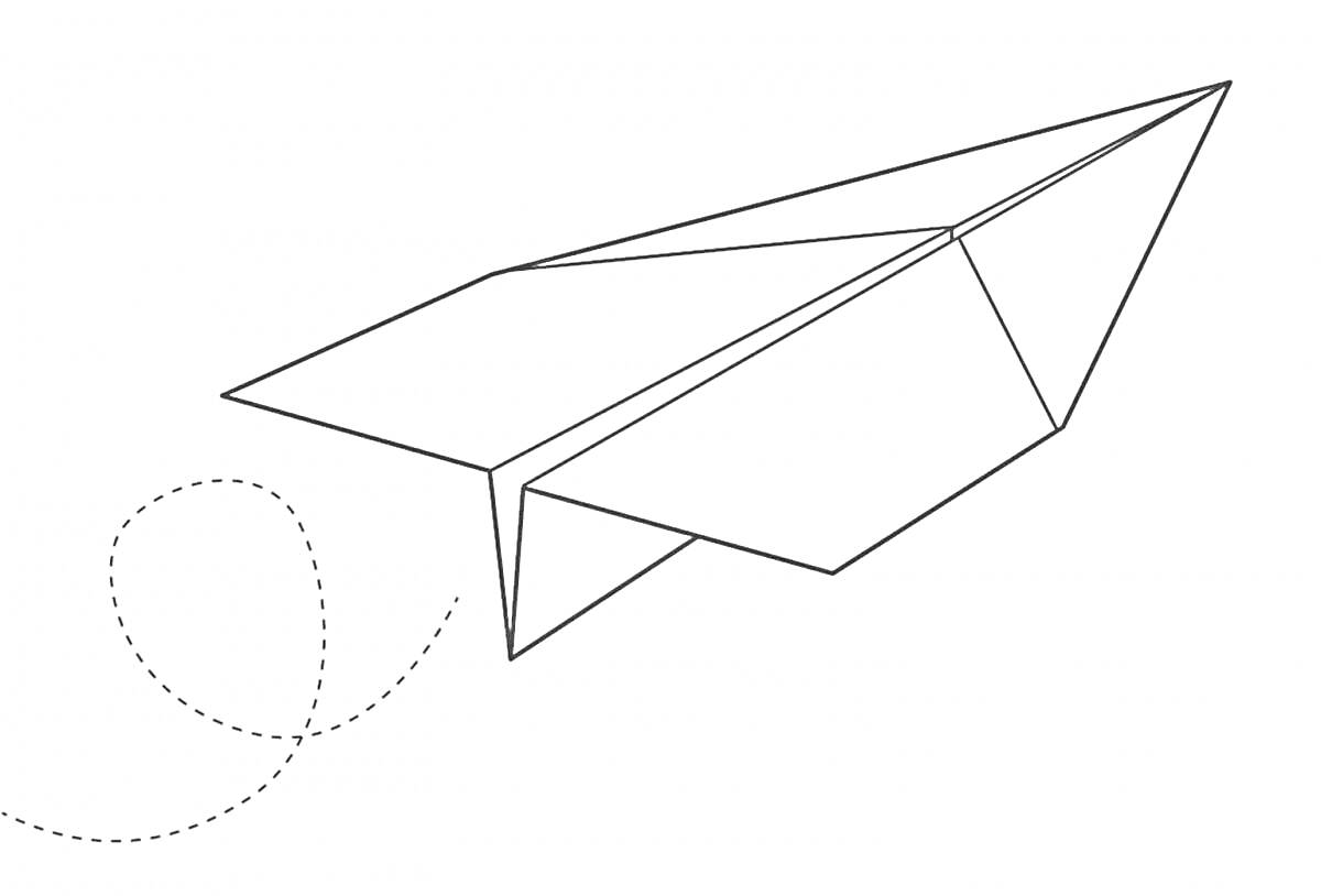 Раскраска бумажный самолетик с пунктирной линией полета