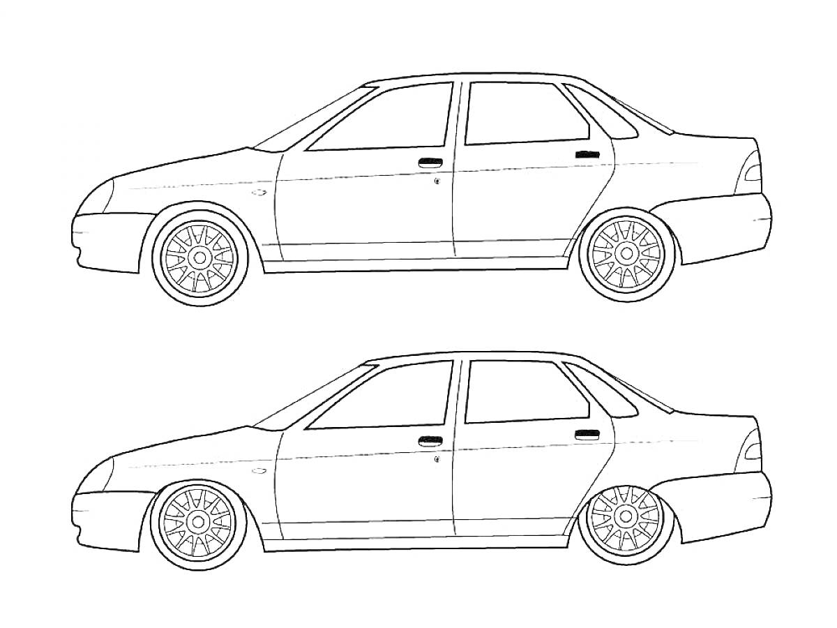 Раскраска Два профиля автомобиля Лада Приора