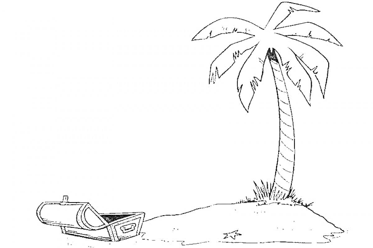 Раскраска Остров с сундуком и пальмой