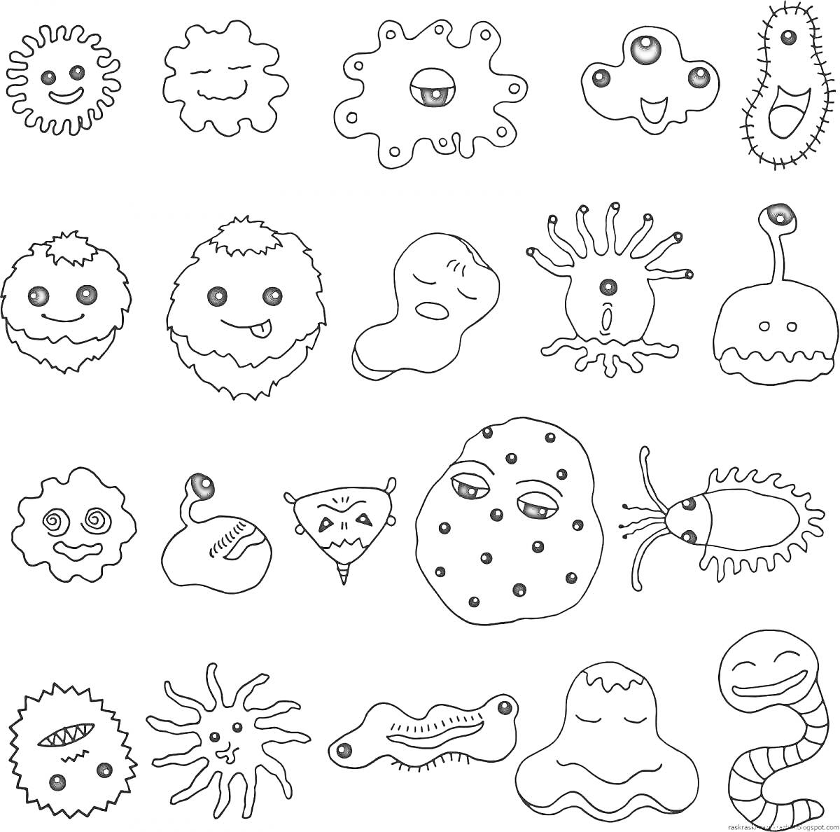 На раскраске изображено: Микробы, Бактерии, Вирусы, Образование, Биология
