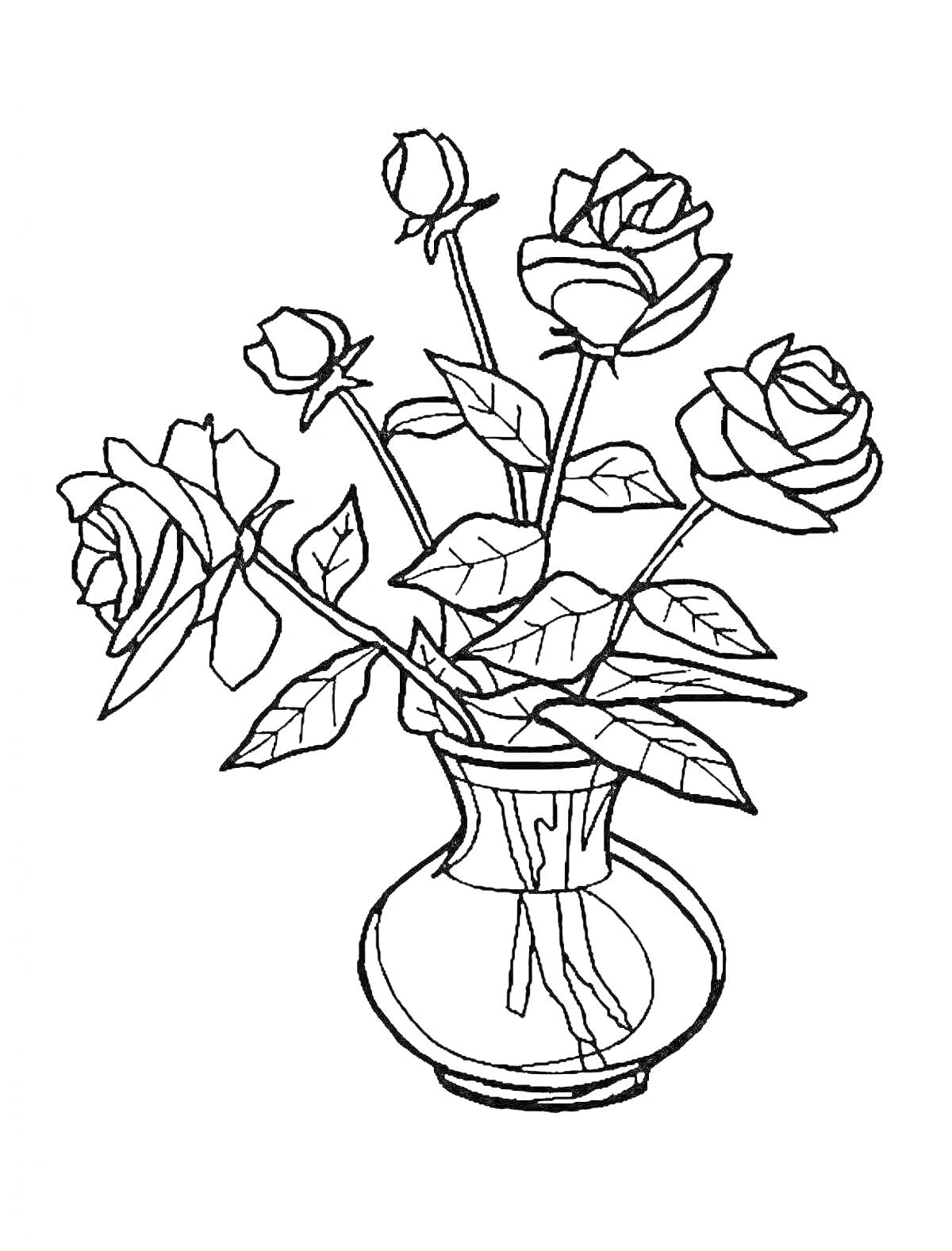 Раскраска Розы в стеклянной вазе