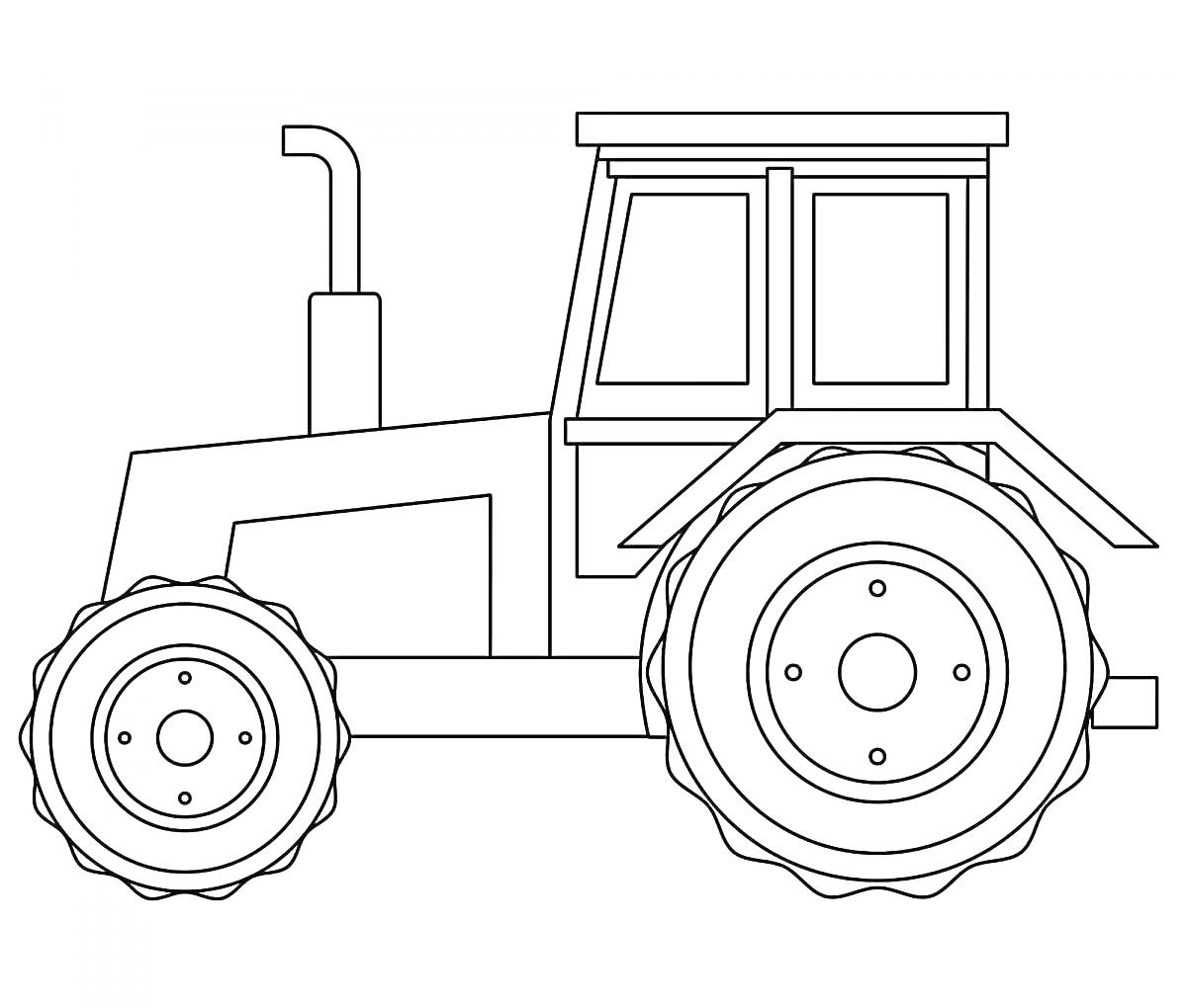 Раскраска Трактор с радиаторной решеткой, двумя колёсами и выхлопной трубой