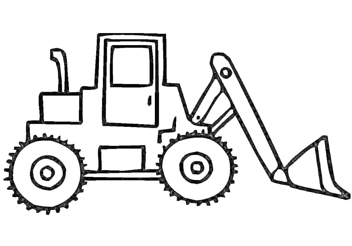 Раскраска Трактор с ковшом и большими колесами