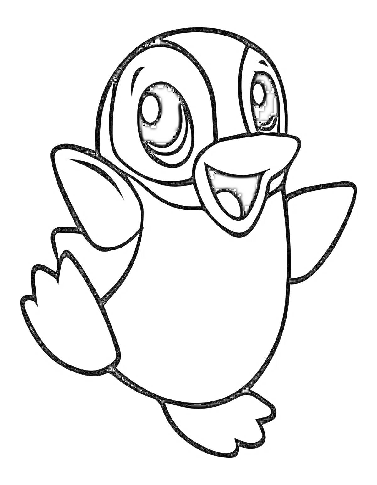 Раскраска Радостный пингвин с большими глазами