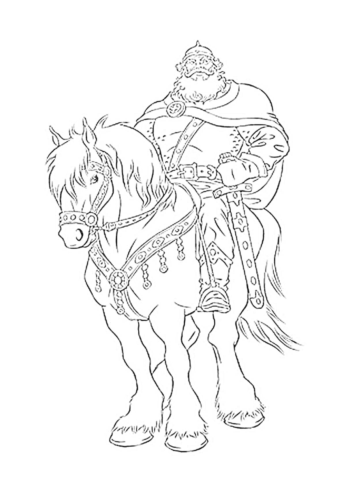 На раскраске изображено: Добрыня Никитич, Лошадь, Русский богатырь, Исторический персонаж, Конь, Борьба
