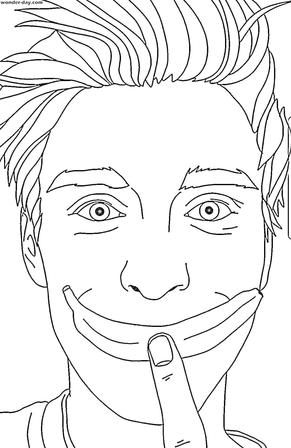 Раскраска Портрет человека с улыбкой, которого он создает пальцем