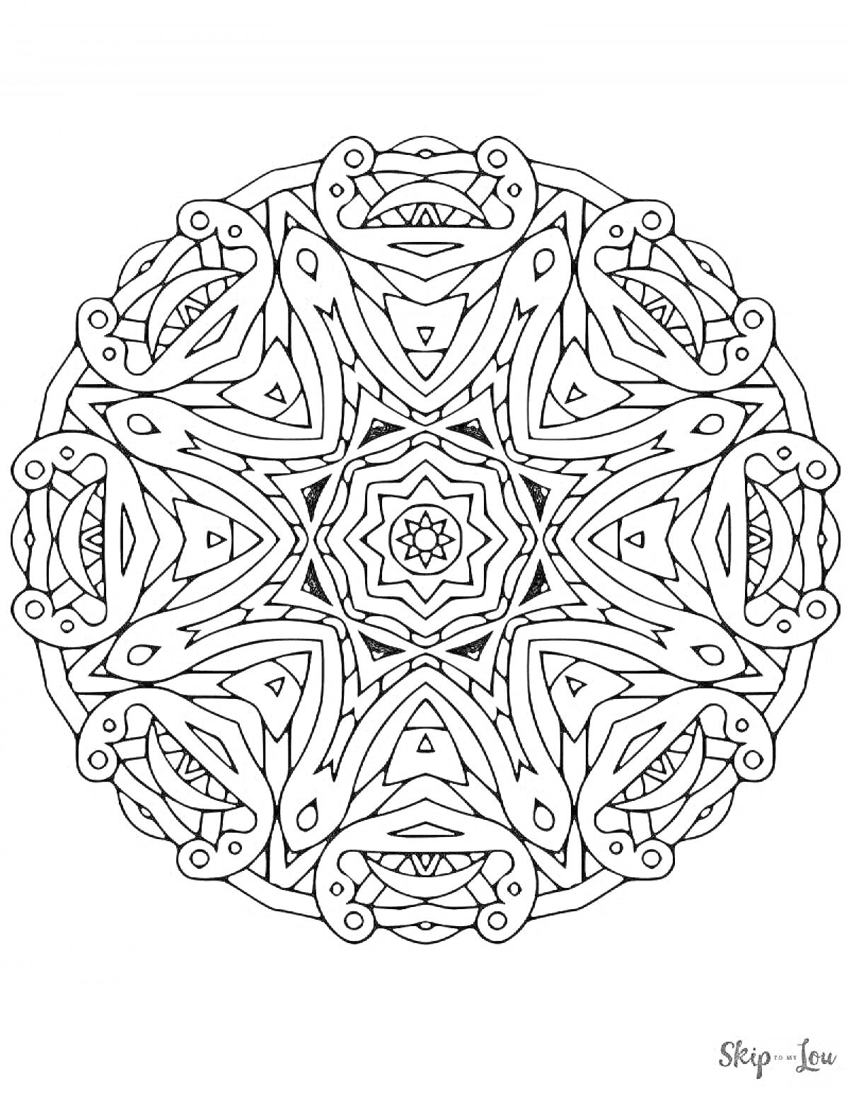 Раскраска Мандала успеха с геометрическими и орнаментальными элементами