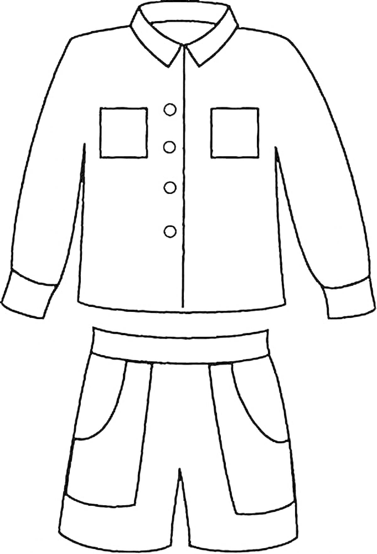 Рубашка с длинными рукавами и шорты с карманами