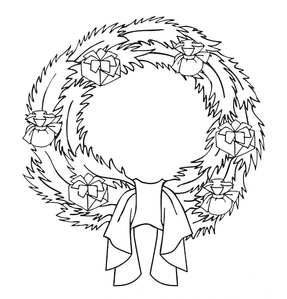 На раскраске изображено: Венок, Подарки