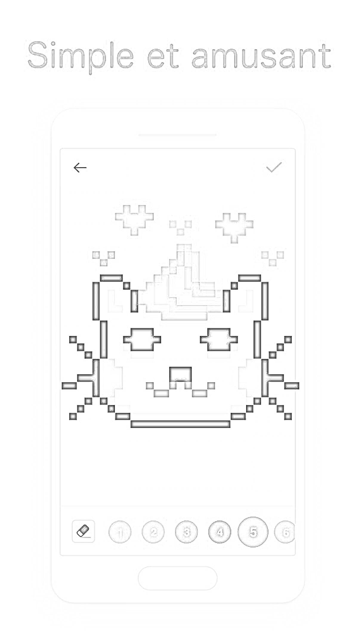 Раскраска Pixel Art раскраска по номерам с изображением головы кота с сердечками над головой на экране смартфона