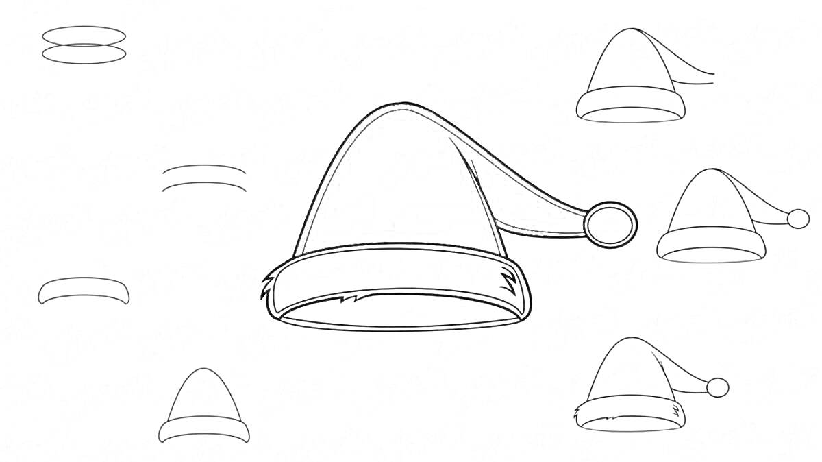 Раскраска Новый год - множество новогодних колпаков