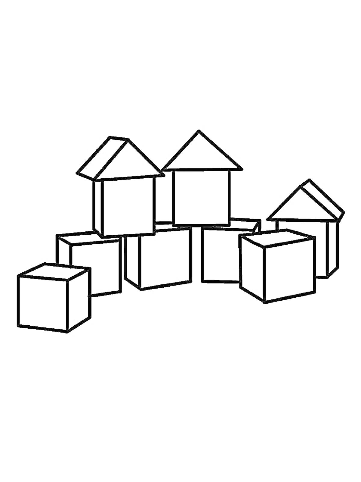 Раскраска Кубики и домики из кубиков