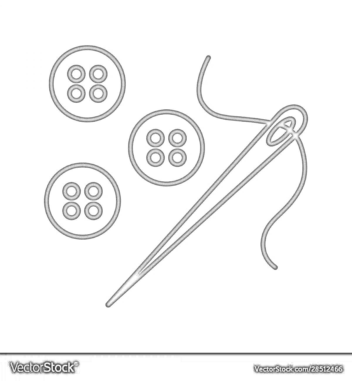 Раскраска Иголка с ниткой и пуговицы