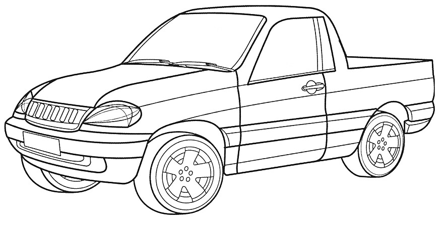 Раскраска автомобиля Лада пикап с видимыми деталями кузова и колес