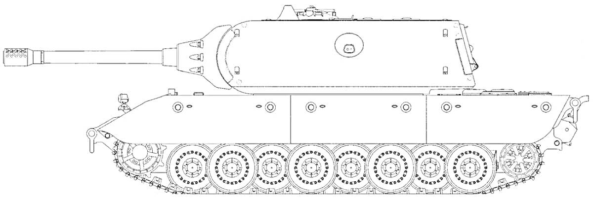 Раскраска Чертеж танка Maus с детализированными гусеницами и пушкой