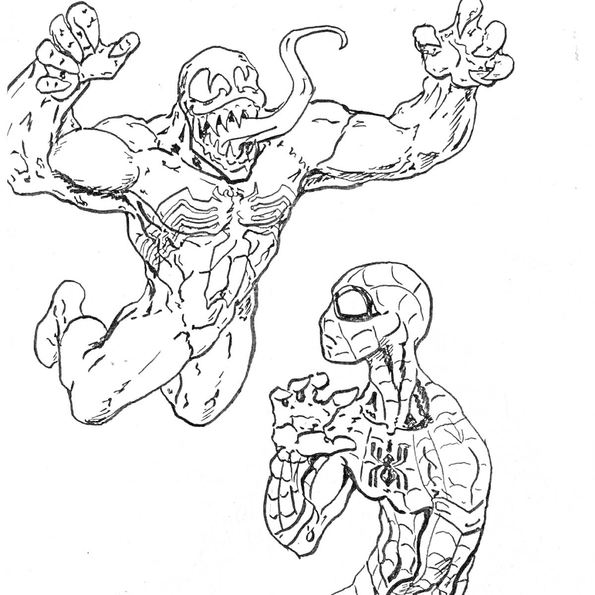 Раскраска Человек-паук против Венома — Веном атакует Человека-паука
