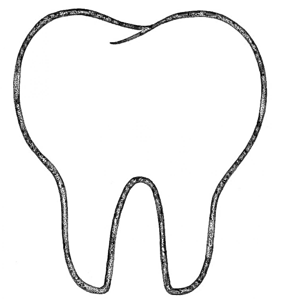 Контур зуба для раскрашивания, чёрная линия, простой рисунок