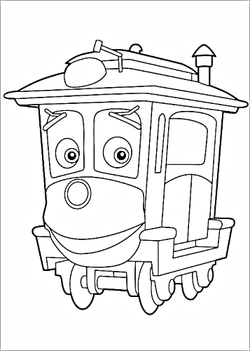 На раскраске изображено: Локомотив, Поезд, Большие глаза, Для детей, Из мультфильмов, Улыбка