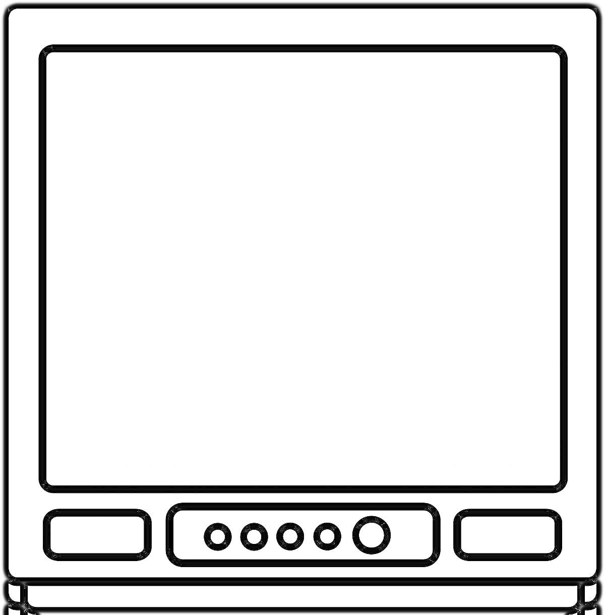 На раскраске изображено: Экран, Телевизор, Кнопки, Электроника, Монитор, Контурные рисунки