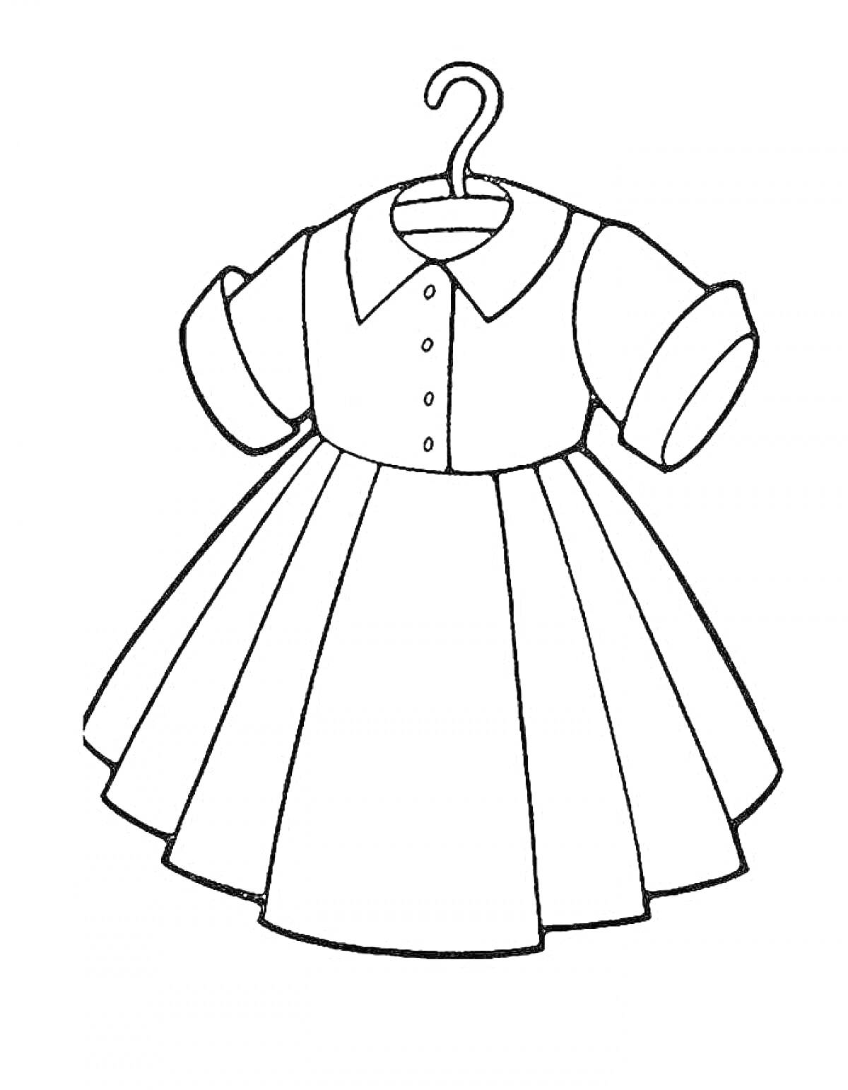 Раскраска Платье на вешалке с пуговицами, рукавами и воротником