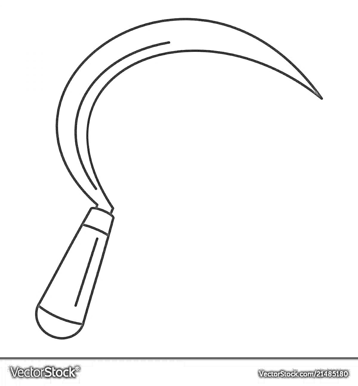 На раскраске изображено: Серп, Инструмент, Сельское хозяйство, Ручной инструмент, Лезвие, Деревянная ручка