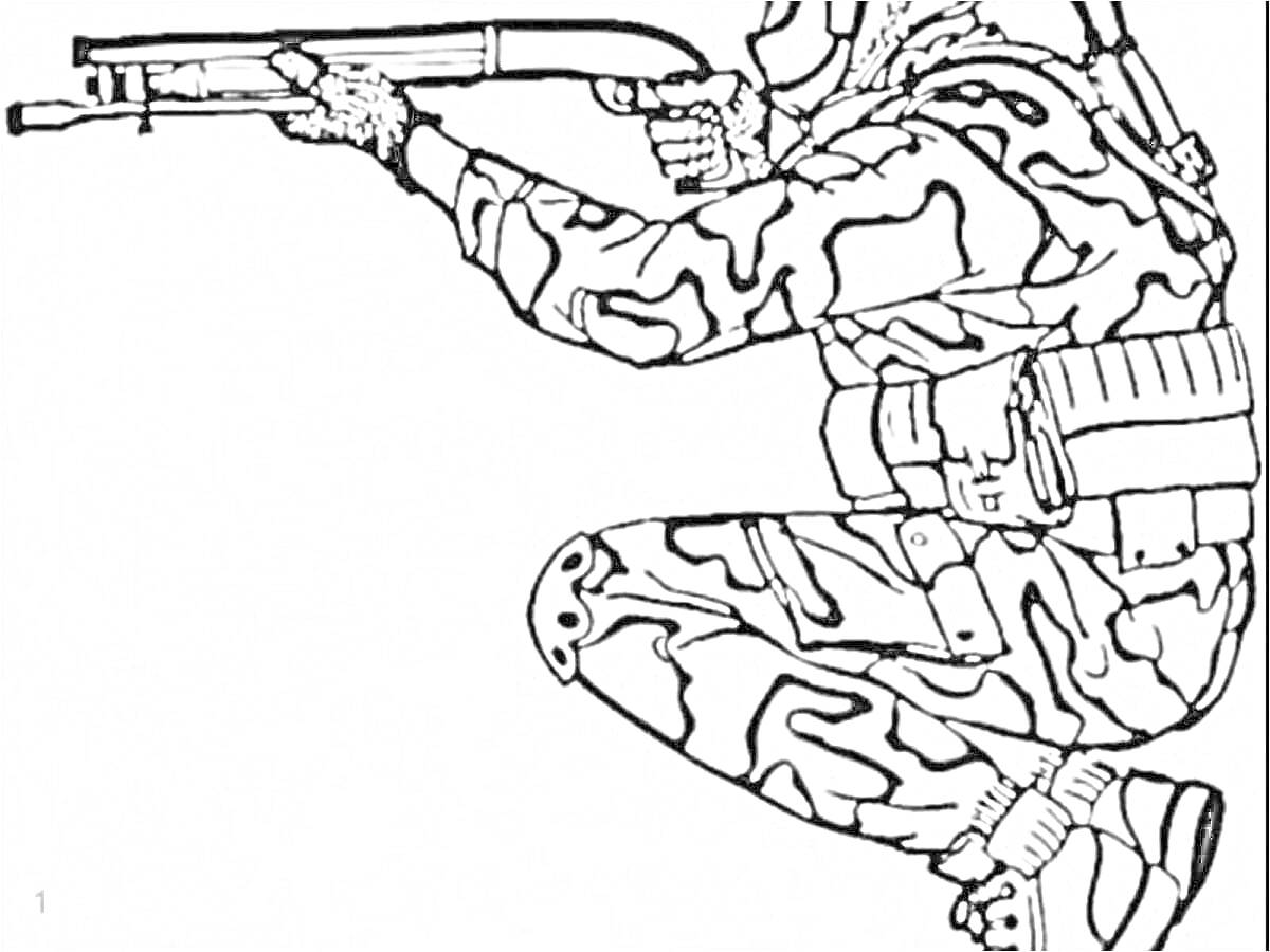 Раскраска Солдат спецназа в камуфляже и с оружием