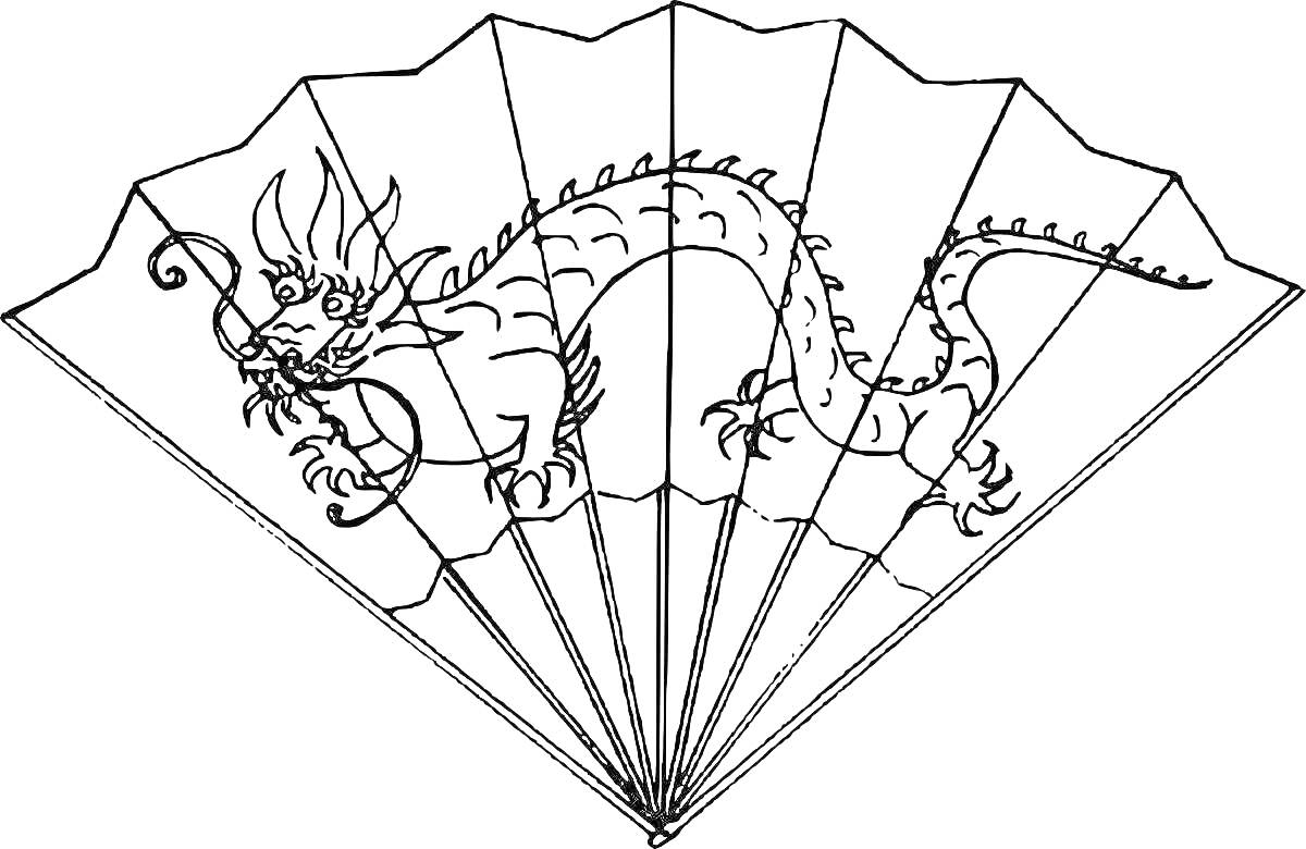 Раскраска веер с изображением дракона, раскраска для детей