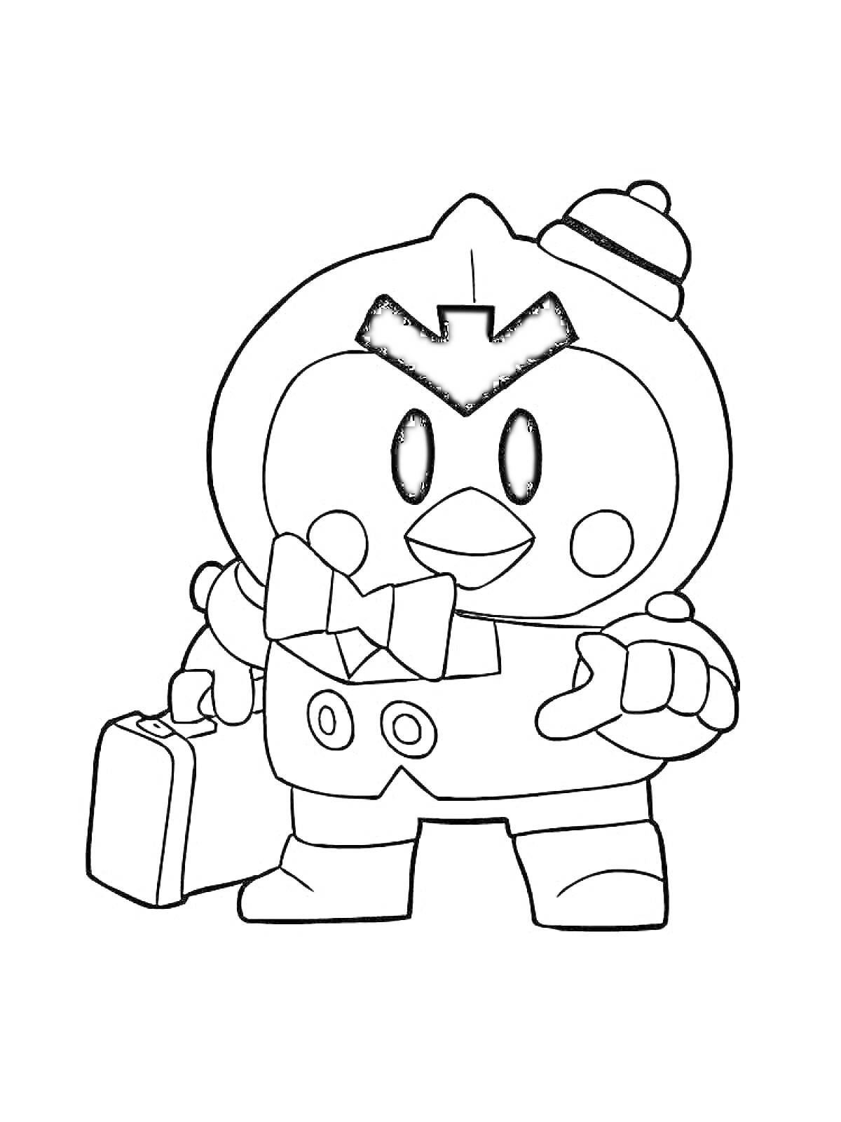 Раскраска Персонаж из Brawl Stars с чемоданом и бабочкой