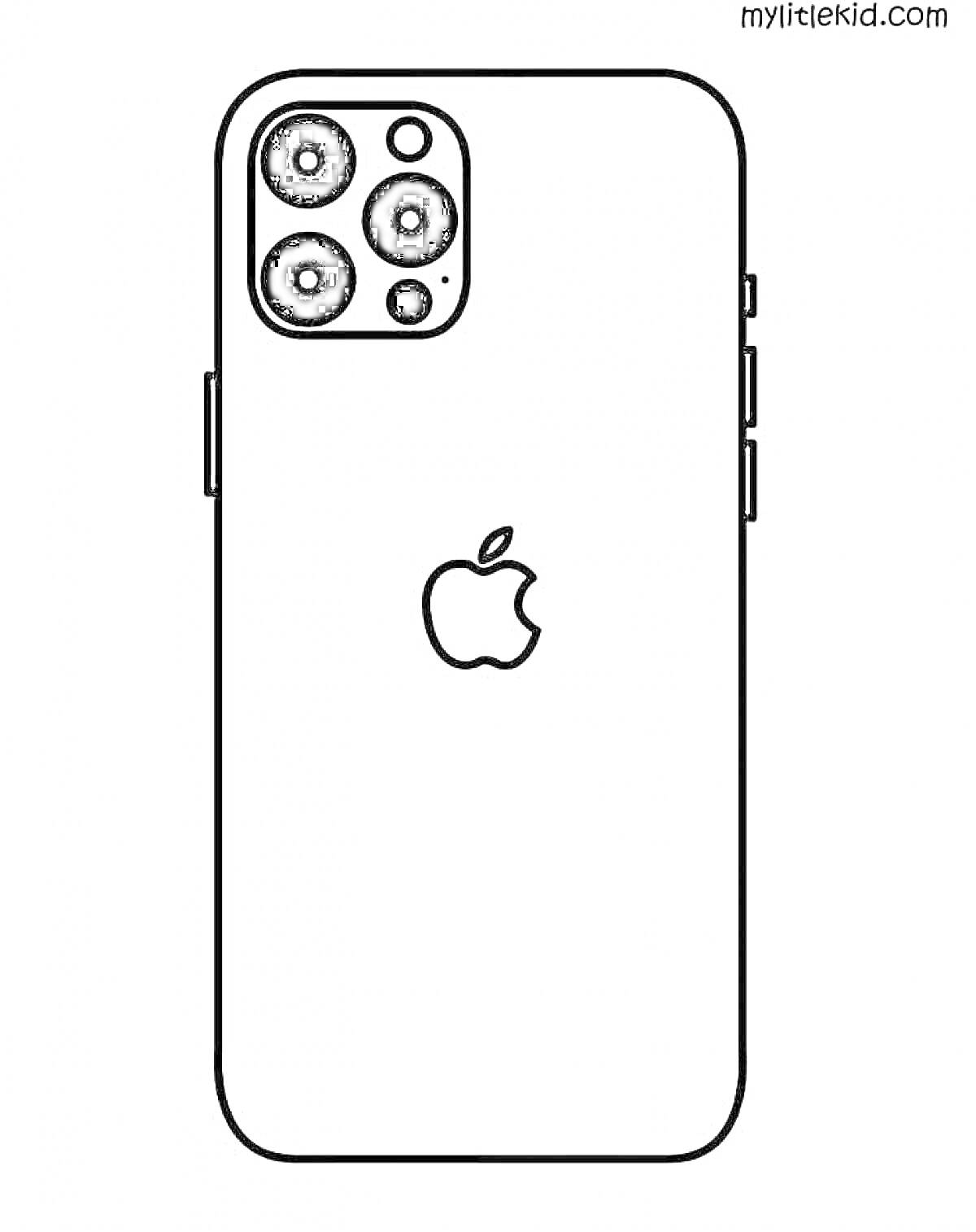 Раскраска Контур iPhone 14 с задними камерами и логотипом Apple