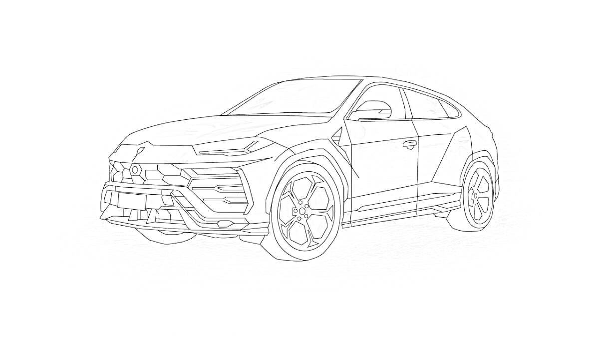 На раскраске изображено: Спорткар, Внедорожник, SUV, Lamborghini, Детали кузова, Колёса