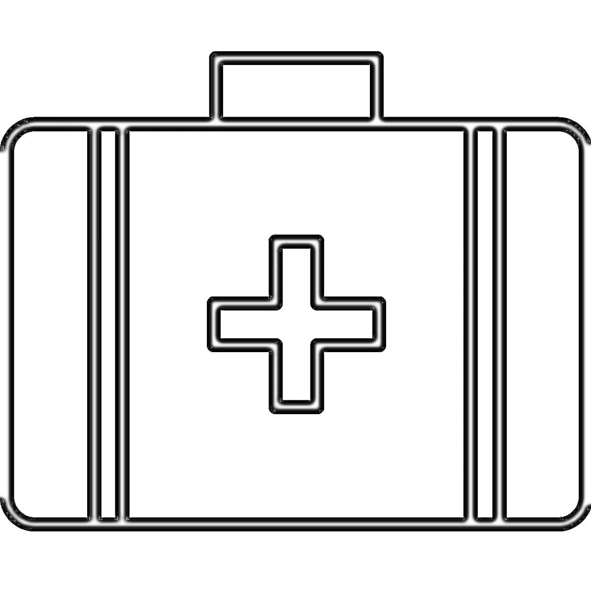 На раскраске изображено: Медицинский крест, Аптечка, Медицина, Здоровье