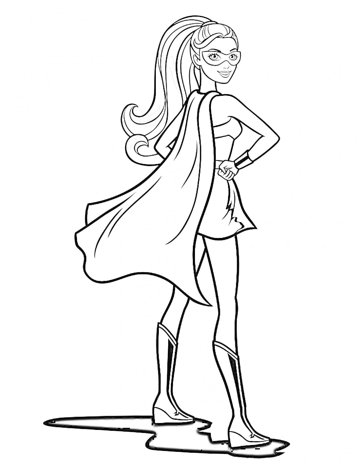 Барби Супер Принцесса со свободными волосами, в маске, плаще и сапогах