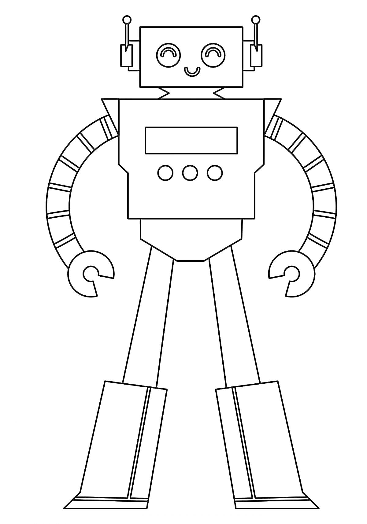 На раскраске изображено: Робот, Антенны, Кнопки, Механические руки, Для детей