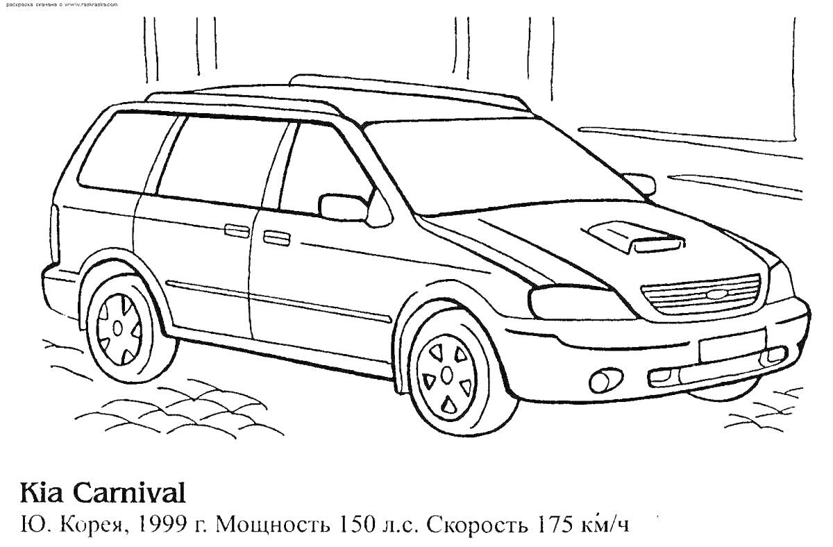 Раскраска Автомобиль Kia Carnival на улице