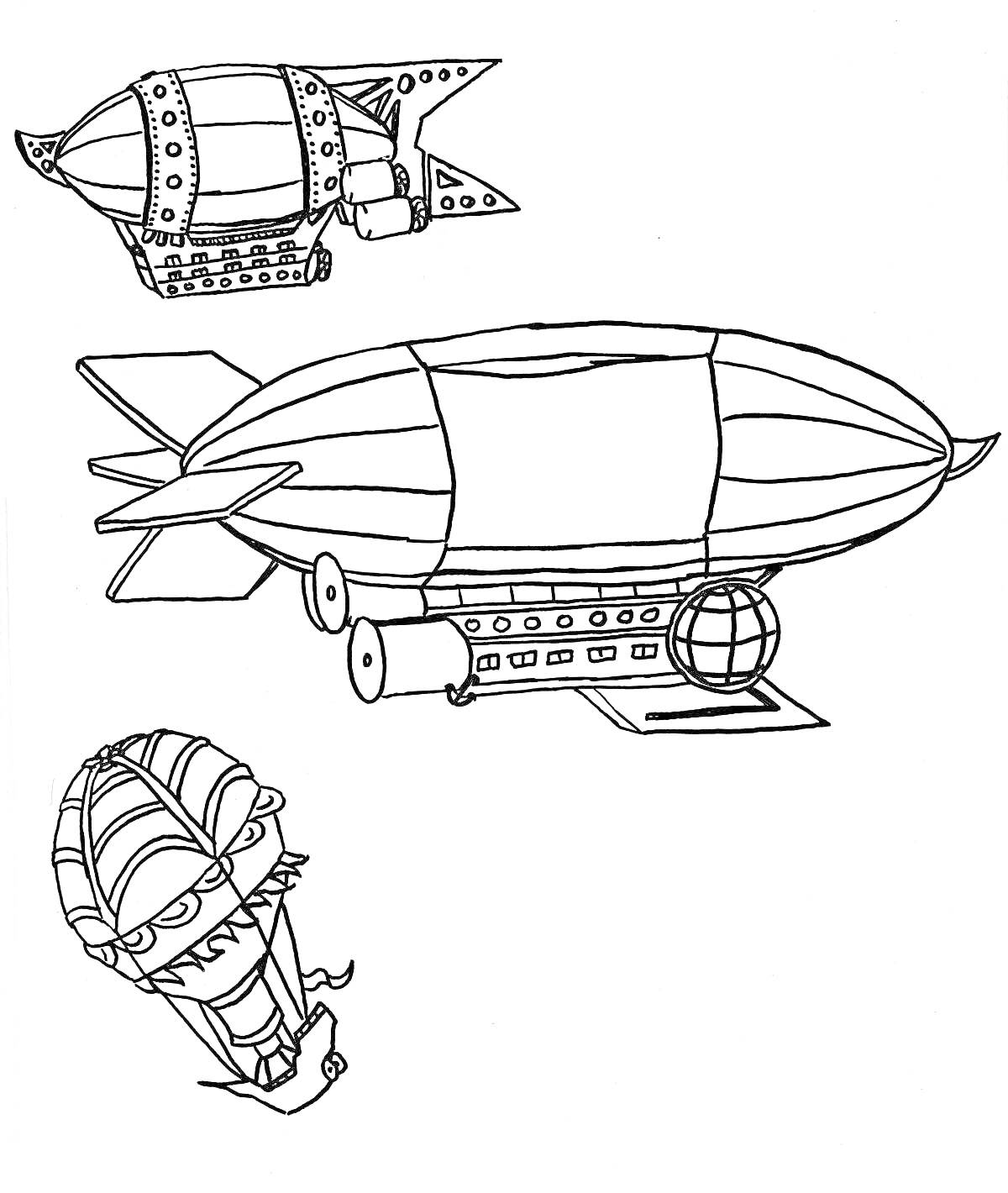 На раскраске изображено: Дирижабль, Воздушный транспорт, Корзина, Декоративные элементы, Для детей