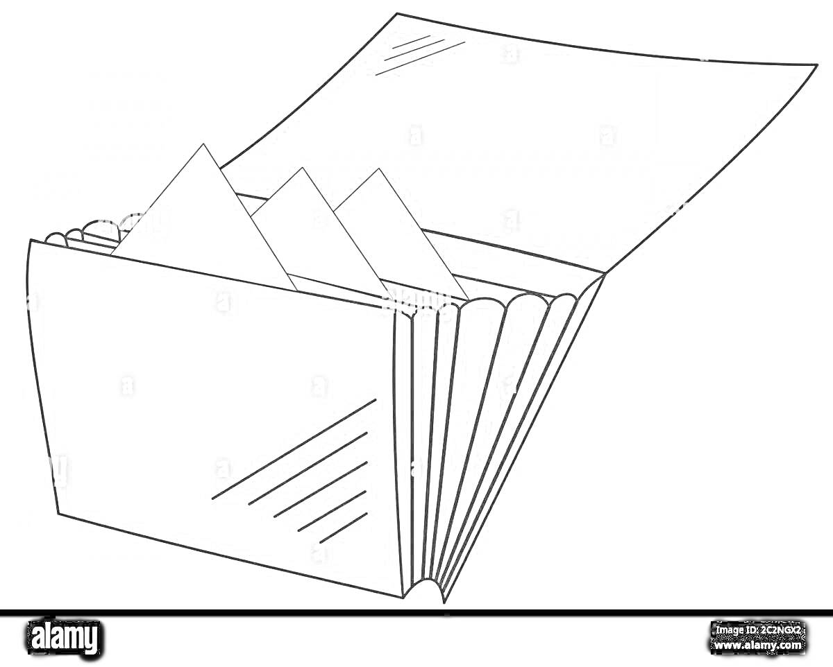 Раскраска Папка с бумажными документами в виде треугольных конвертов
